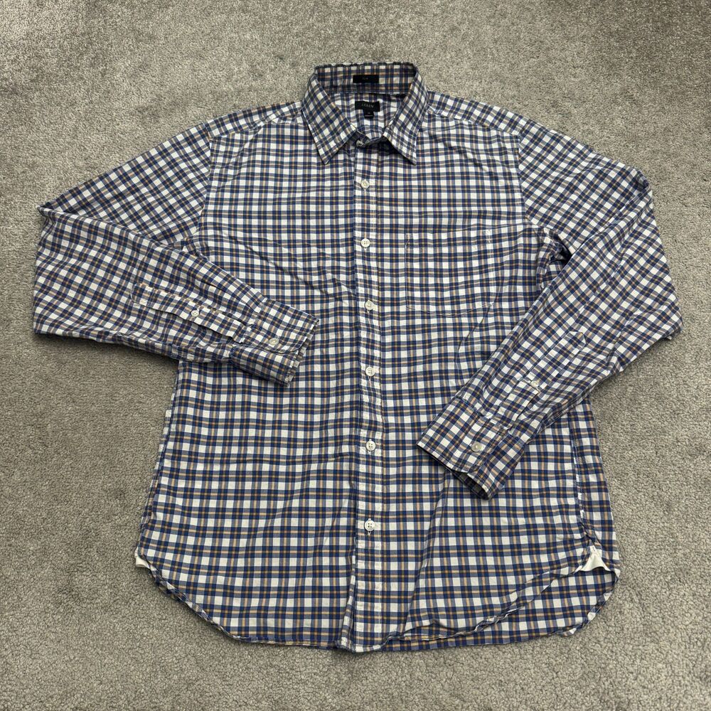 J.Crew Slim Fit Button Down Shirt Mens Medium Blue Orange Plaid Cotton Casual
